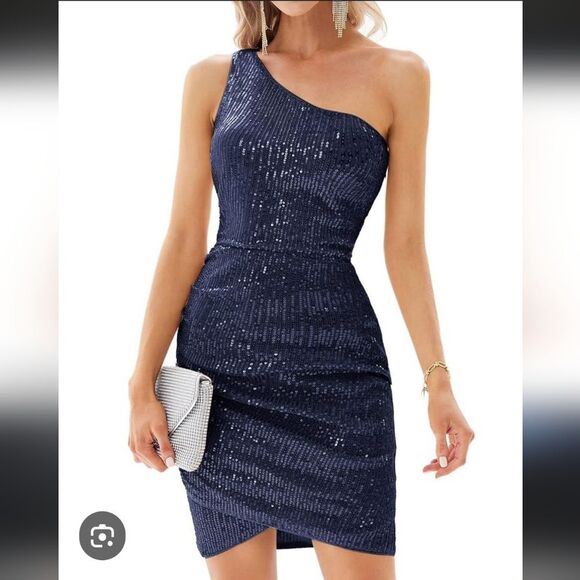 Grace Karin blue sequined one shoulder dress XL - Picture 1 of 9